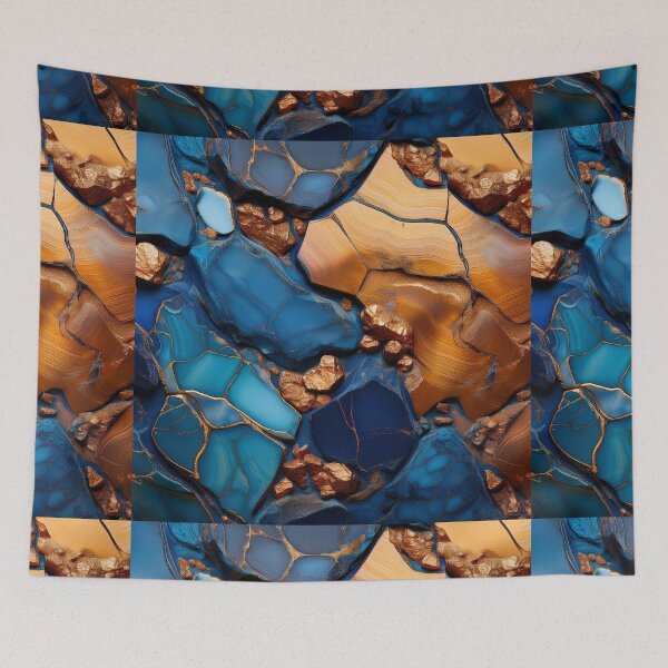 Item preview, Distressed Blue and Gold Stone Jewel Pattern – Elegant and Vintage-Inspired Design for Fashion and Home Décor designed and sold by 21 Dragonflies.