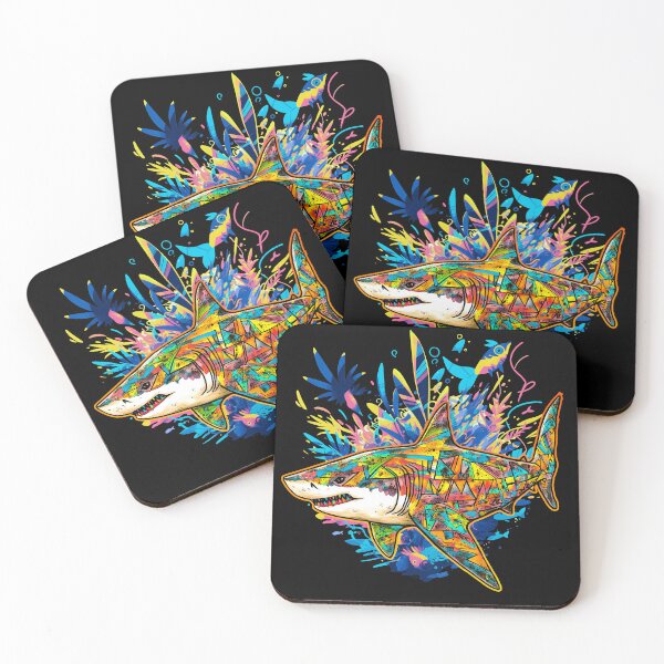 Item preview, Great Bright Shark on Pastel Reef - Orange Outline designed and sold by Artsy Sharky.