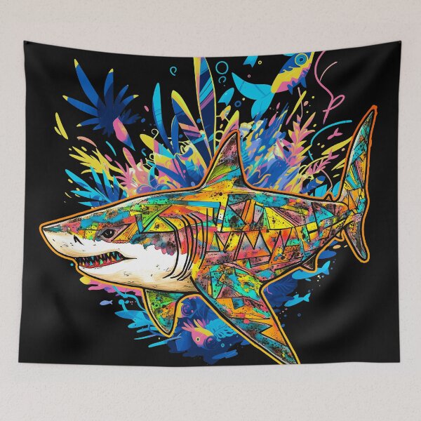 Item preview, Great Bright Shark on Pastel Reef - Orange Outline designed and sold by Artsy Sharky.