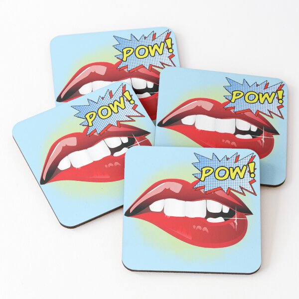 Item preview, POW! Comic book illustration of mouth with white teeth biting red lower lip.  designed and sold by claireseyeview.