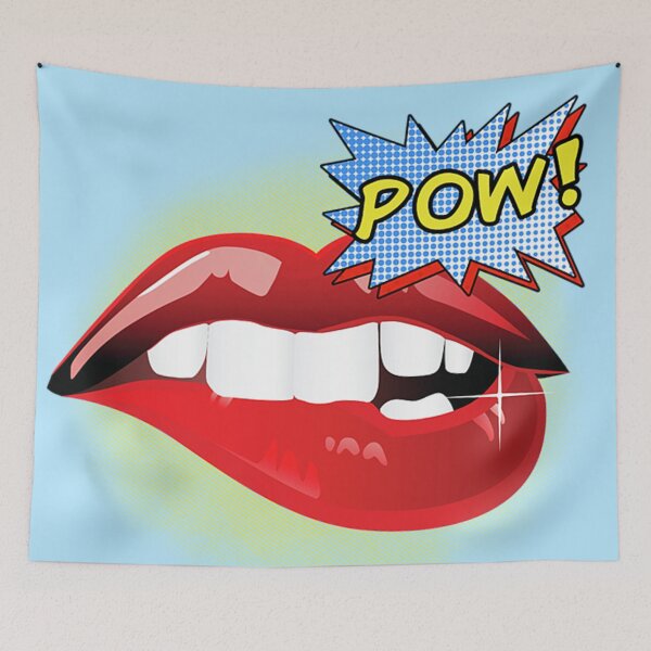 Item preview, POW! Comic book illustration of mouth with white teeth biting red lower lip.  designed and sold by claireseyeview.