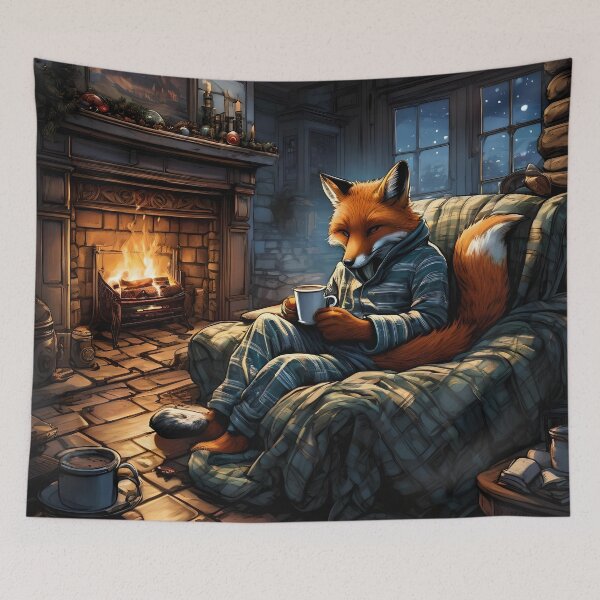 Item preview, Mr. Fox In Pajamas By The Fireplace designed and sold by Paw's Arts.