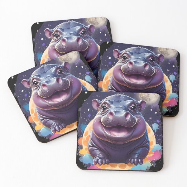 Item preview, The famous pygmy hippo on the moon with colorful galactic patterns. designed and sold by Tong4130.