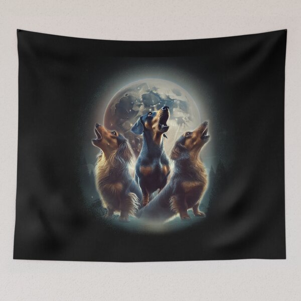 Item preview, 3 Weiner Moon - a funny doxie dachshund sausage dog design - Three wolf moon parody designed and sold by hitechmom.