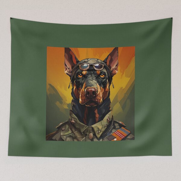 Item preview, Military Doberman Under an Orange Sky designed and sold by Samuelsboro.