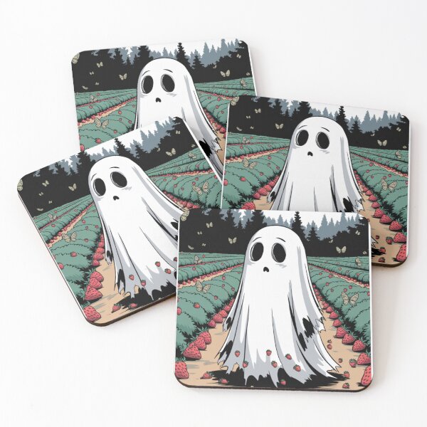 Item preview, The Ghost in the Strawberry Field There's a ghost with a tattered white robe standing in a strawberry field. designed and sold by SNOPPEZ.