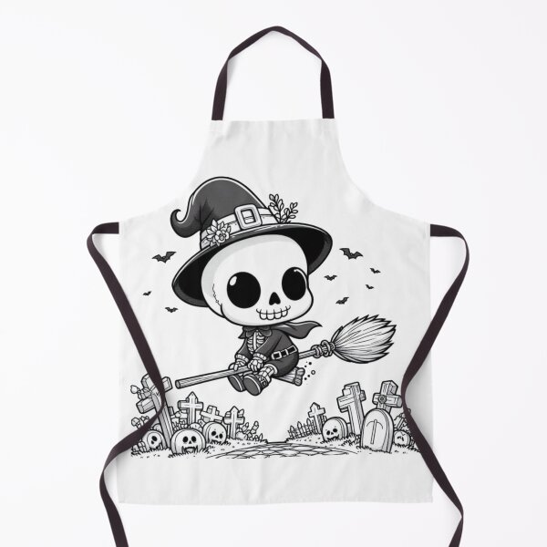 Item preview, Cute Skeleton Witch Flying on a Broom Over a Grave - Spooky Halloween Art designed and sold by Anndelight.