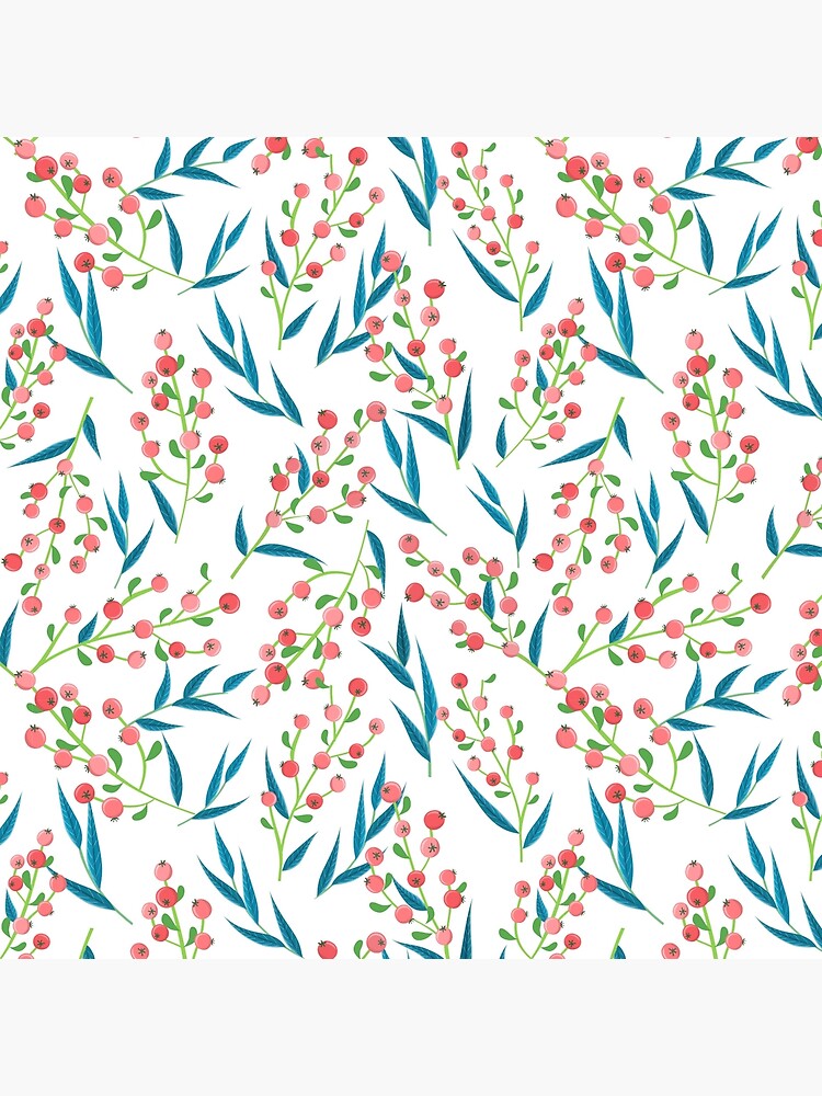 Red berry seamless pattern with leaf by creaschon