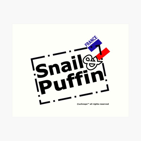 Snail and Puffin French Flag Stamp Art Print