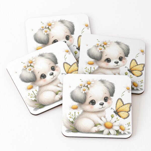 Item preview, Puppy Amidst Daisies with Butterfly. designed and sold by Daofa.
