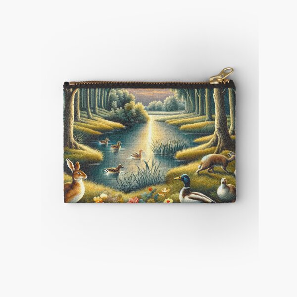 Item preview, Woodland Landscape, Rabbits and Ducks among the flowers,  Flemish Tapestry Art designed and sold by DrewRomeoCo.