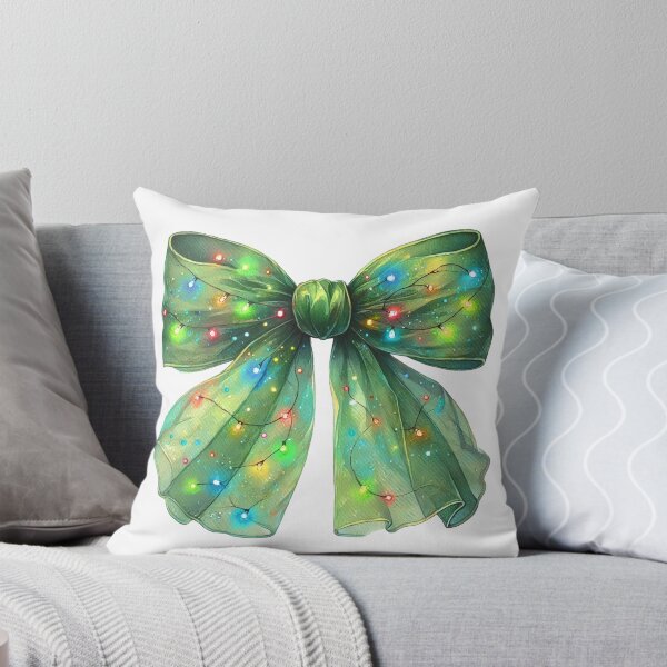 Item preview, Elegant Green Christmas Bow with Colorful Lights designed and sold by CultDigHoriz.