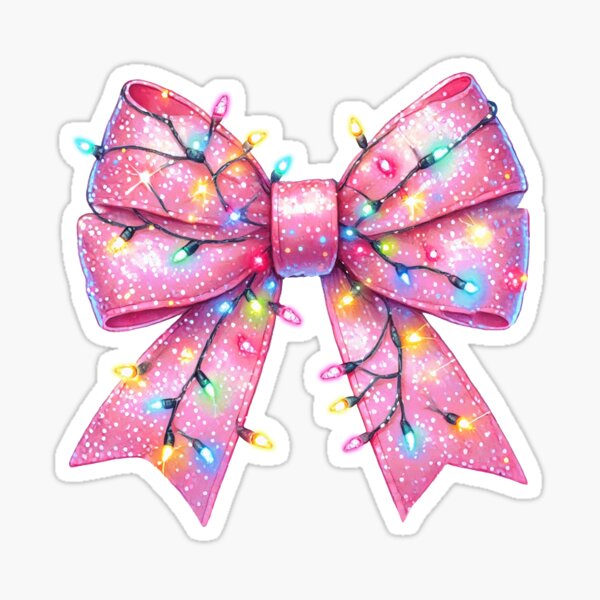 Item preview, Sparkling Pink Bow with Twinkling Christmas Lights designed and sold by CultDigHoriz.