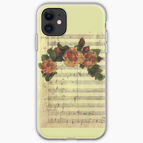 Digital Collage Old Music Sheet Vintage Halo Pink Roses iPhone Soft Case