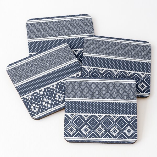 Item preview, White and Blue ethnic fabric pattern designed and sold by _Patternique_.