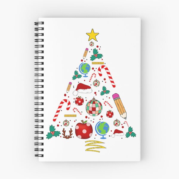 Aperçu de l'œuvre Sapin de Noël sur le thème des enseignants avec décorations scolaires et de vacances créée et vendue par CultDigHoriz.