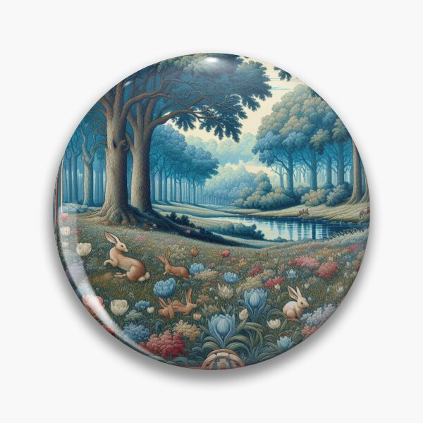 Item preview, Art Nouveau Woodland Landscape, Flemish Tapestry Flowers and Rabbits. designed and sold by DrewRomeoCo.