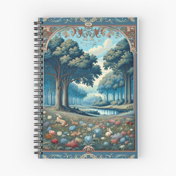 Item preview, Art Nouveau Woodland Landscape, Flemish Tapestry Flowers and Rabbits. designed and sold by DrewRomeoCo.