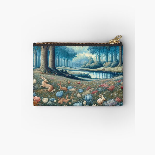 Item preview, Art Nouveau Woodland Landscape, Flemish Tapestry Flowers and Rabbits. designed and sold by DrewRomeoCo.