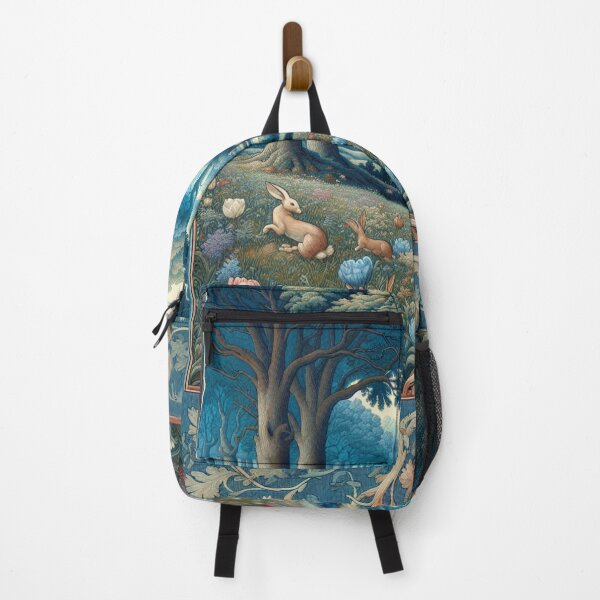 Item preview, Art Nouveau Woodland Landscape, Flemish Tapestry Flowers and Rabbits. designed and sold by DrewRomeoCo.
