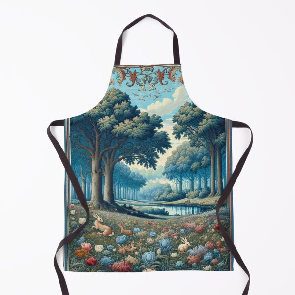 Item preview, Art Nouveau Woodland Landscape, Flemish Tapestry Flowers and Rabbits. designed and sold by DrewRomeoCo.
