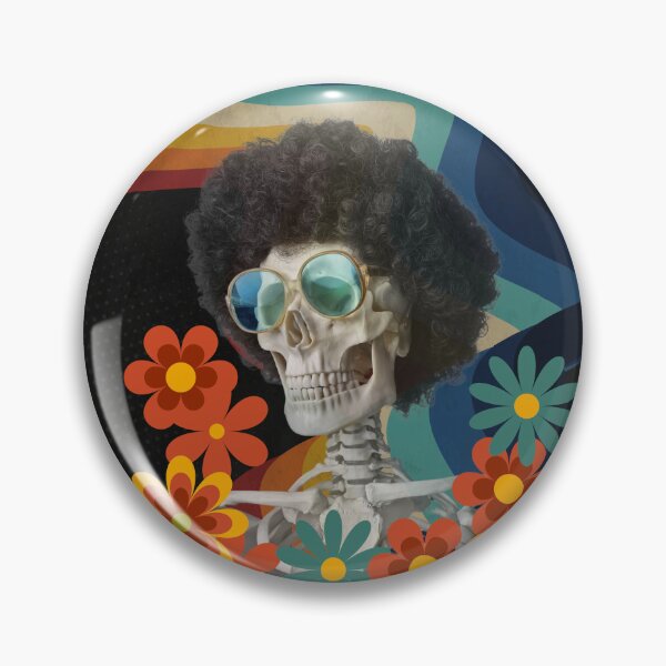 Item preview, 70s Style Unique Art Skeleton Skull Retro Glasses Afro Wig Flower Power designed and sold by SZPdezigns.