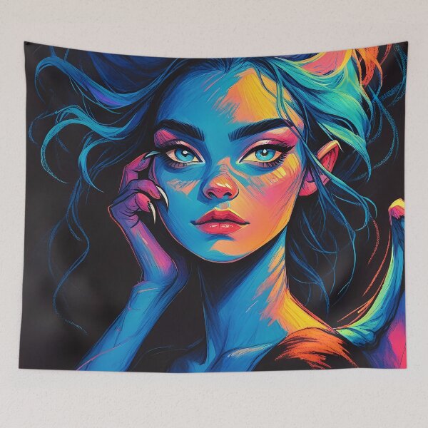 Item preview, Pretty Demon Monstergirl Portrait with Blue Hair & Wings designed and sold by ByteyCreatives.
