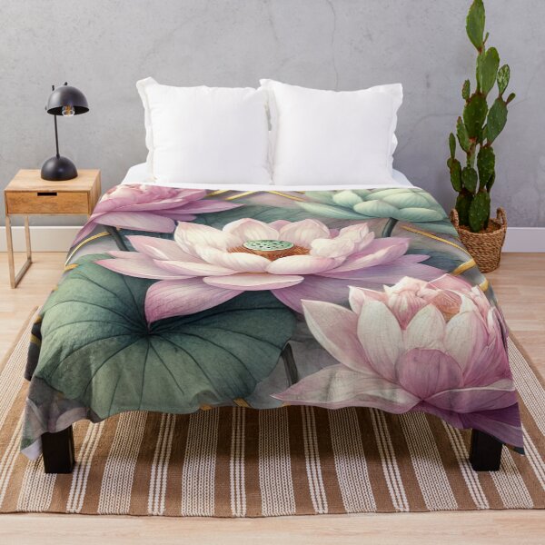 Item preview, Elegant Lotus Flowers in Soft Pastel Hues with Geometric Gold Accents designed and sold by TeslaSt0re.