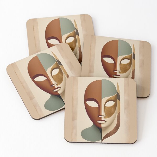 Item preview, Vintage Inspired Mask Art in Earth Tones with Minimalist Design designed and sold by Ceemko's Vintage Corner.