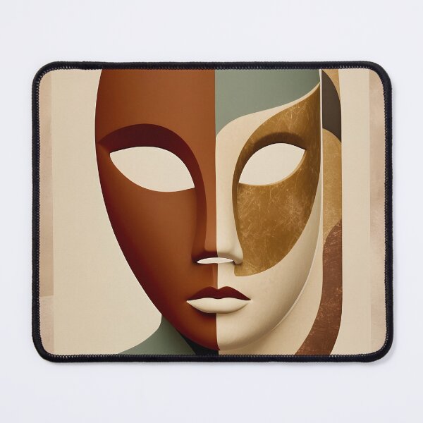 Item preview, Vintage Inspired Mask Art in Earth Tones with Minimalist Design designed and sold by Ceemko's Vintage Corner.