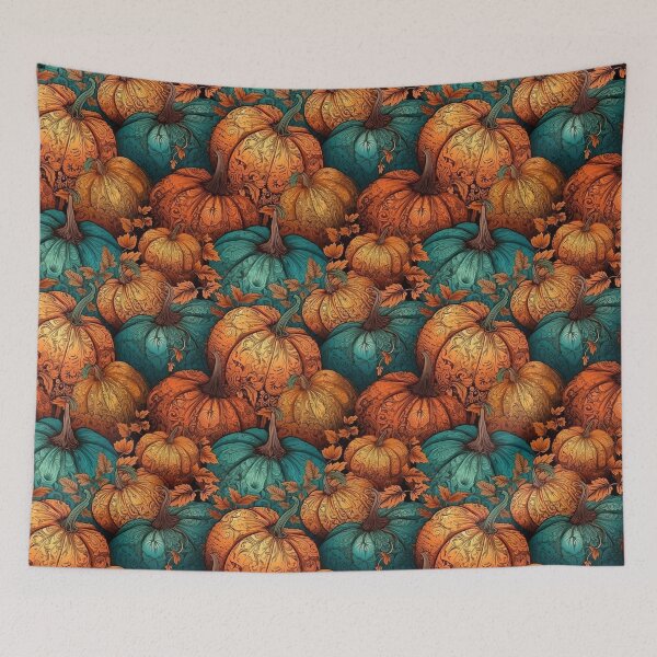 Item preview, Orange and Turquoise Autumn Pumpkin Pattern designed and sold by pinkal.
