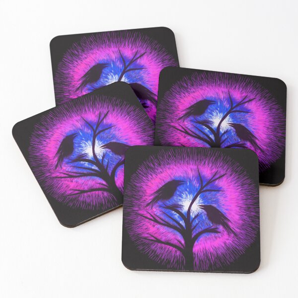 Item preview, Two crows sitting on a dead tree, dark composition/ deep purple, indigo. designed and sold by My-fake-places.
