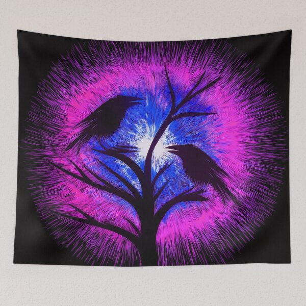 Item preview, Two crows sitting on a dead tree, dark composition/ deep purple, indigo. designed and sold by My-fake-places.