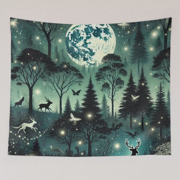 Item preview, Mystical Moonlit Forest with Glowing Animals Under a Starry Sky designed and sold by TeslaSt0re.