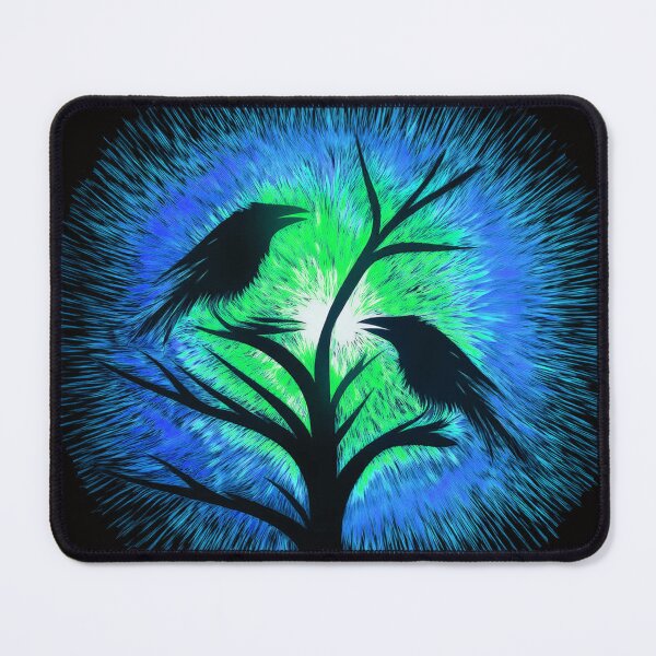 Item preview, Two crows sitting on a dead tree, dark composition/ blue, turquoise designed and sold by My-fake-places.