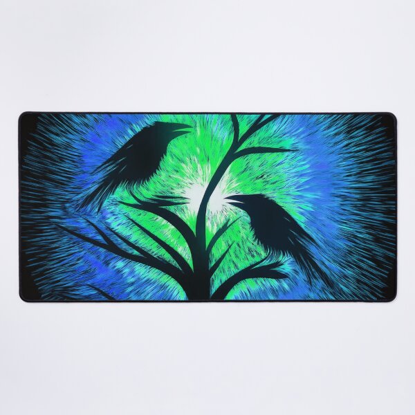Item preview, Two crows sitting on a dead tree, dark composition/ blue, turquoise designed and sold by My-fake-places.
