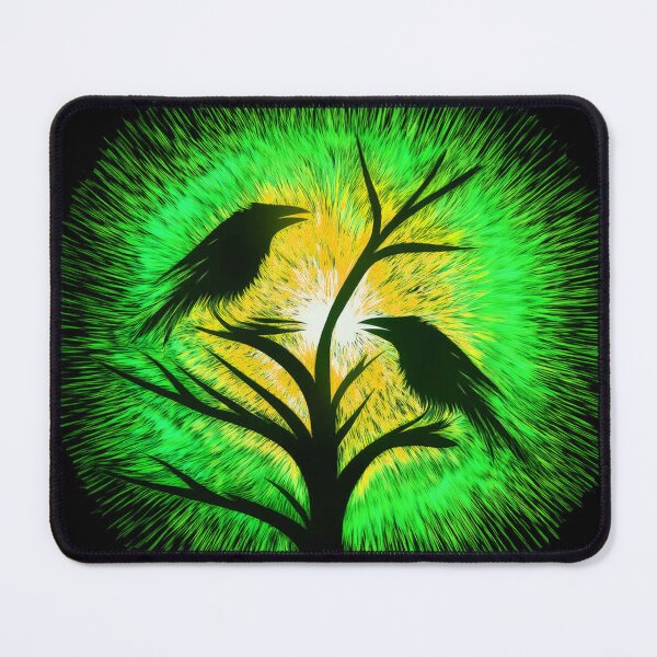 Item preview, Two crows sitting on a dead tree, dark composition/ green, yellow. designed and sold by My-fake-places.