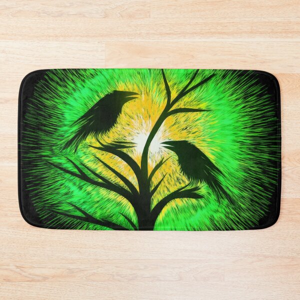Item preview, Two crows sitting on a dead tree, dark composition/ green, yellow. designed and sold by My-fake-places.