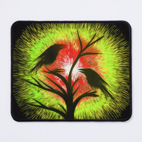 Item preview, Two crows sitting on a dead tree, dark composition/ red, yellow. designed and sold by My-fake-places.