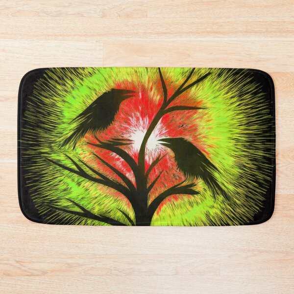 Item preview, Two crows sitting on a dead tree, dark composition/ red, yellow. designed and sold by My-fake-places.