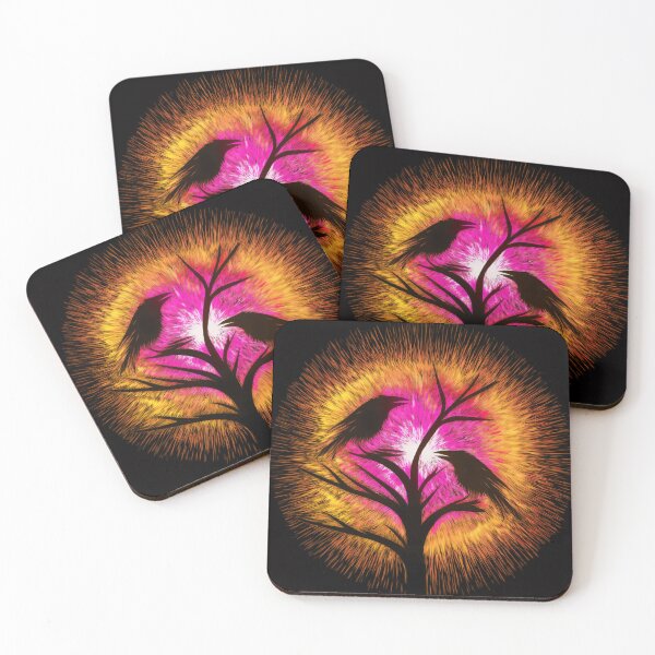 Item preview, Two crows sitting on a dead tree, dark composition/  orange, magenta. designed and sold by My-fake-places.