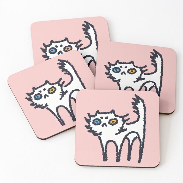Item preview, Scaredy White Cat with Heterochromia -cute doodle designed and sold by Tenko16.