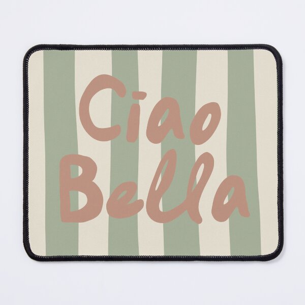 Item preview, Green and Beige Striped Art - "Ciao Bella" Pink Typography | Minimalist Modern Aesthetic designed and sold by Noma-Design.