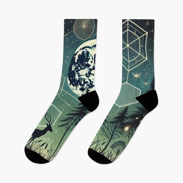 Item preview, Mystical Moonlit Forest with Geometric Shapes and Silhouetted Wildlife Under a Starry Sky designed and sold by TeslaSt0re.
