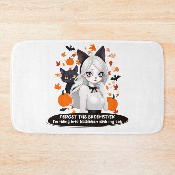 Item preview, Anime woman with black cat. Forget the broomstick- I’m riding into Halloween with my cat. designed and sold by KOSARTbyDiana.