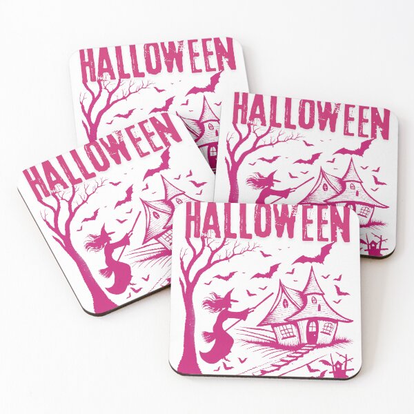 Item preview, pink Witch on a broomstick with bats designed and sold by MonicaSpolsky.