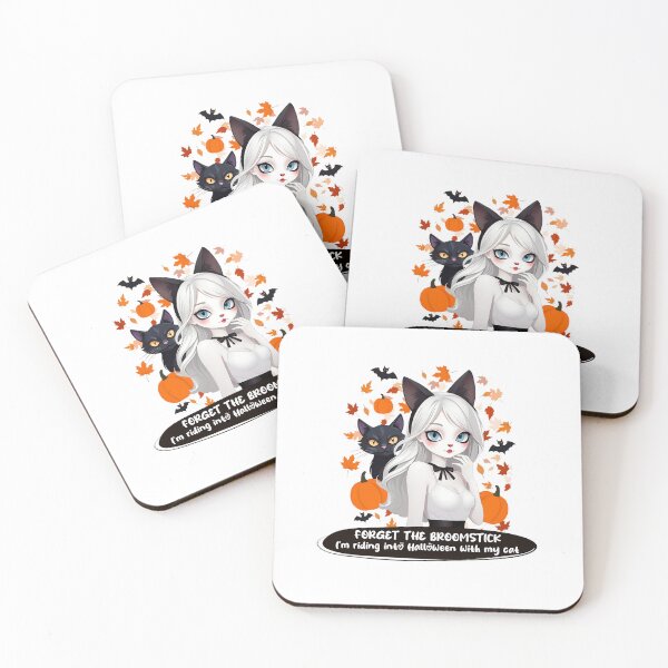 Item preview, Anime woman with black cat. Forget the broomstick- I’m riding into Halloween with my cat. designed and sold by KOSARTbyDiana.