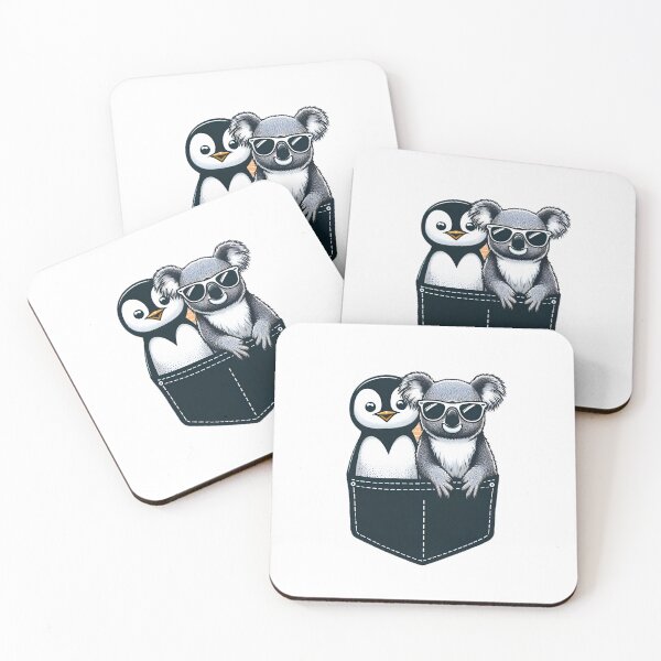 Item preview, Chill Companions: Koala & Penguin Pocket Graphic Tee designed and sold by tutoo clothes.