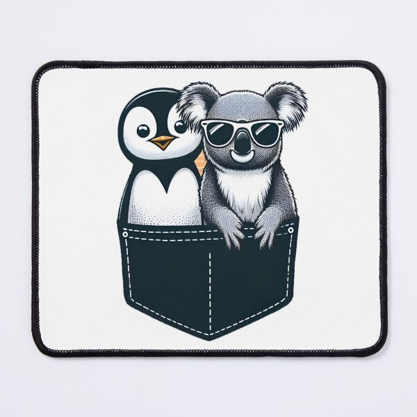 Item preview, Chill Companions: Koala & Penguin Pocket Graphic Tee designed and sold by tutoo clothes.