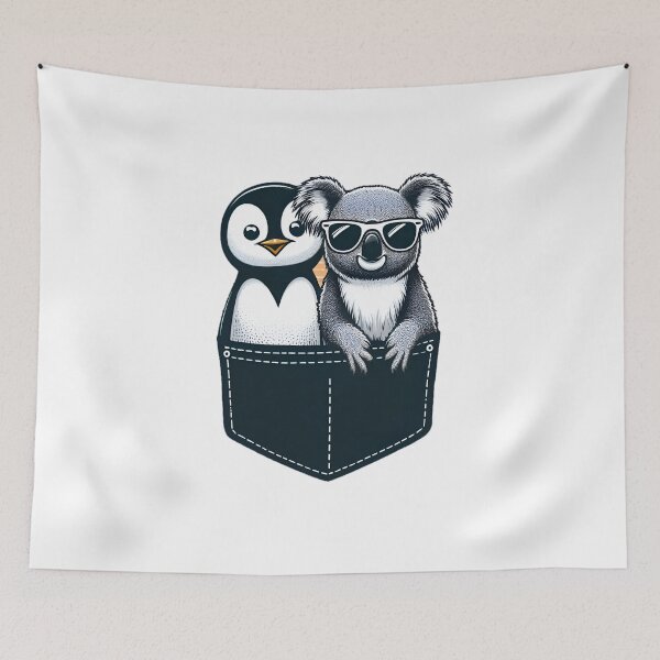 Item preview, Chill Companions: Koala & Penguin Pocket Graphic Tee designed and sold by tutoo clothes.